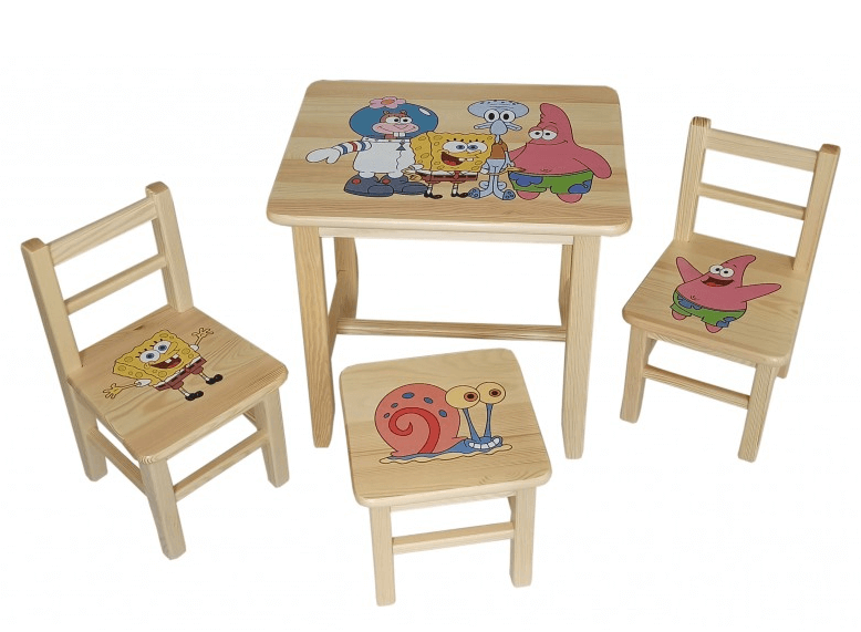 Dětský stůl a židle ze dřeva – motiv 26